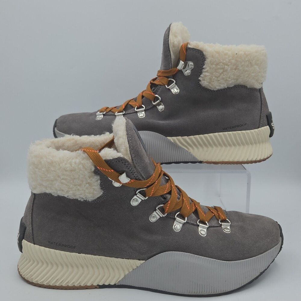 Sorel Out N About III Conquest Quarry Grey Faux Fur Boots NL4434-052 Womens 11